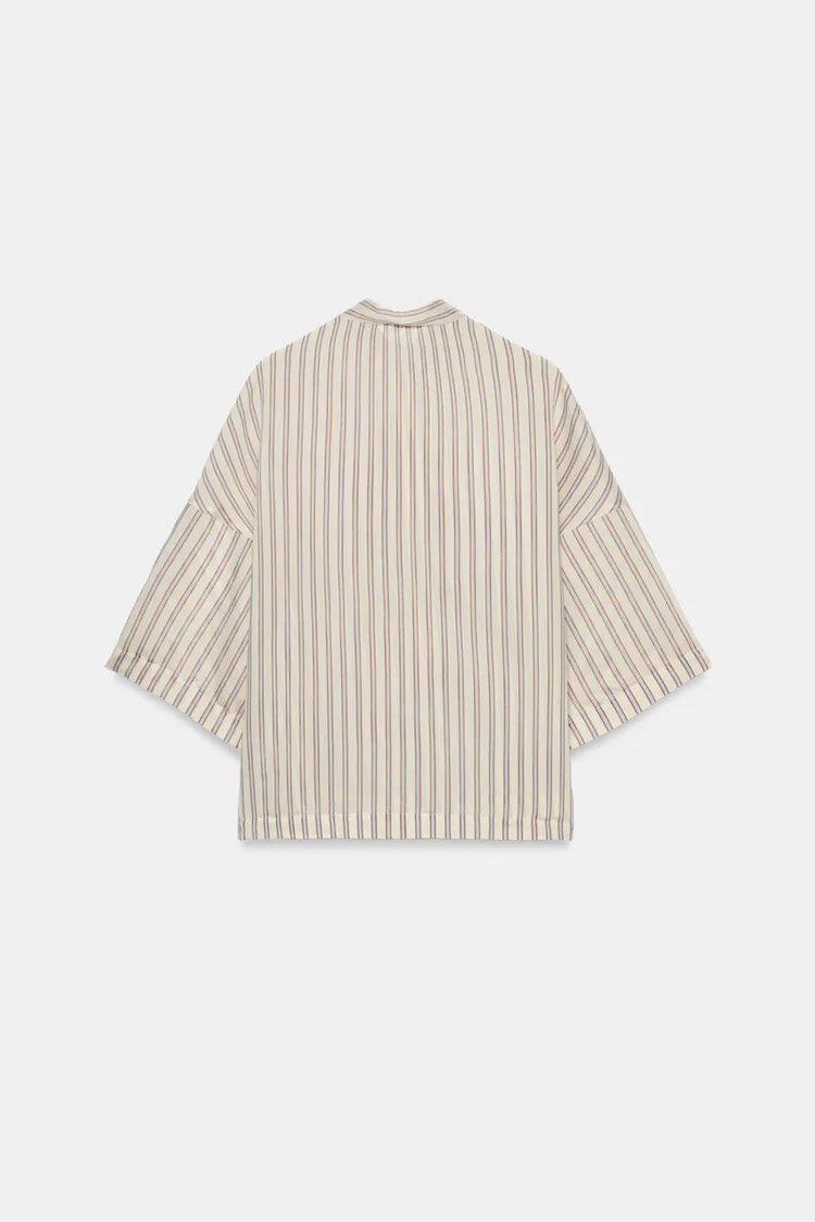 Zw Collection Striped Shirt- Sand and Blue
