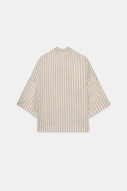 Zw Collection Striped Shirt- Sand and Blue