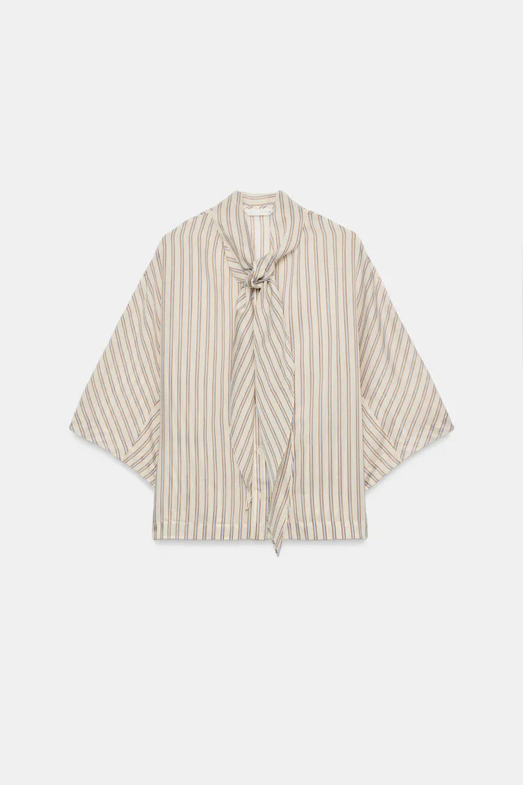 Zw Collection Striped Shirt- Sand and Blue