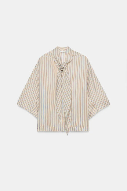 Zw Collection Striped Shirt- Sand and Blue