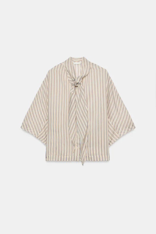 Zw Collection Striped Shirt- Sand and Blue