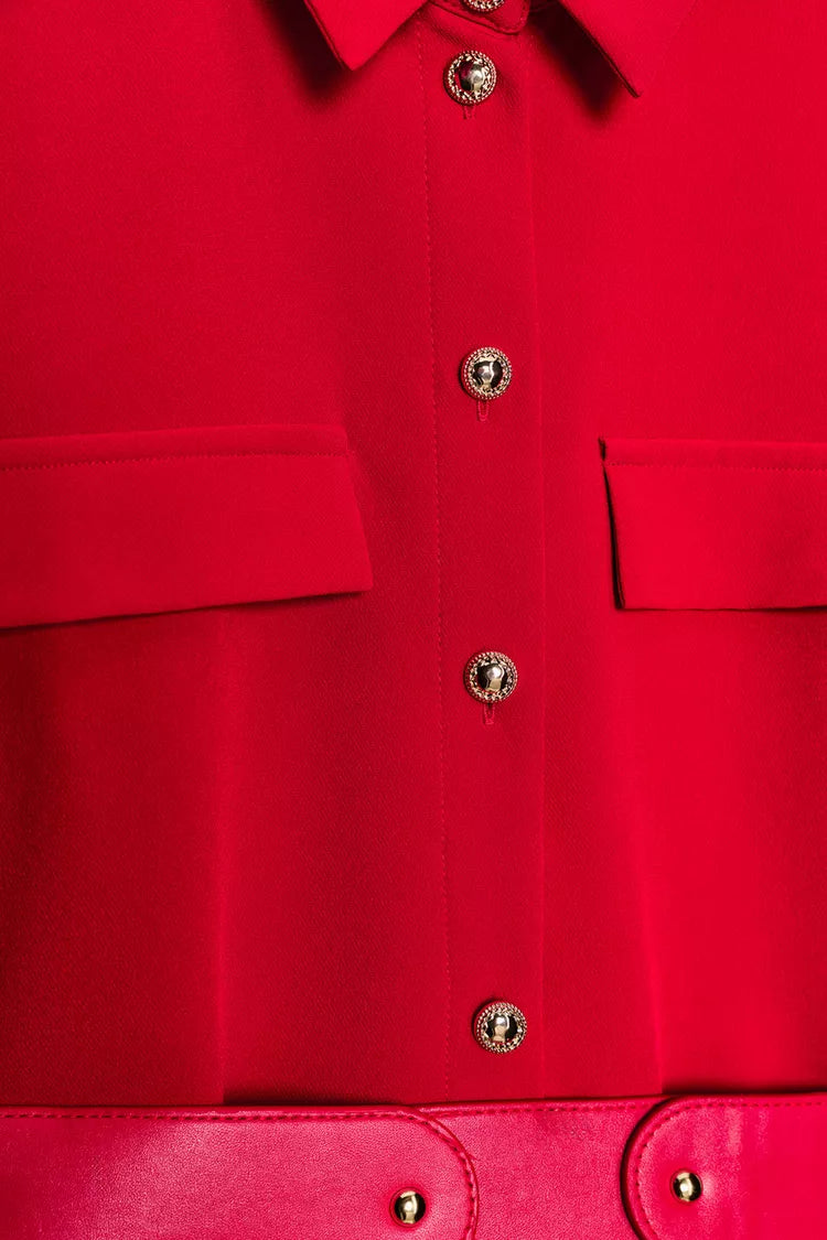 Belted Midi Dress-Red