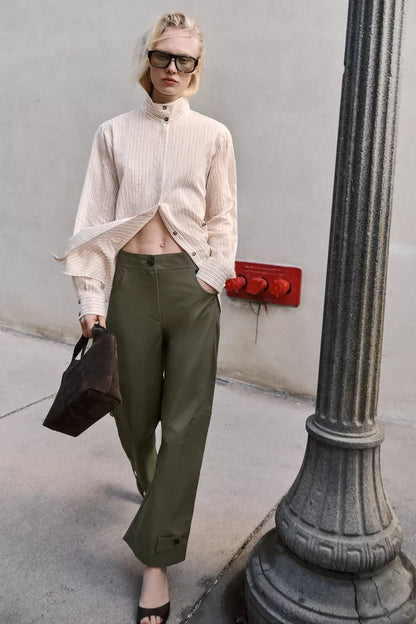 Barrel Trousers With Loops- Dark Khaki