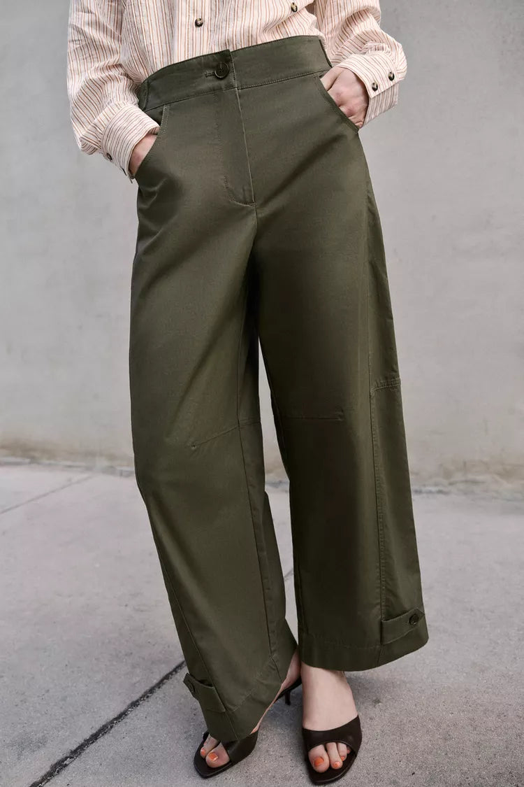 Barrel Trousers With Loops- Dark Khaki