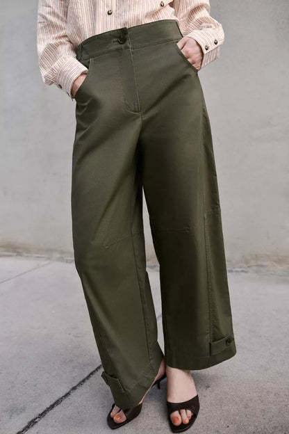 Barrel Trousers With Loops- Dark Khaki