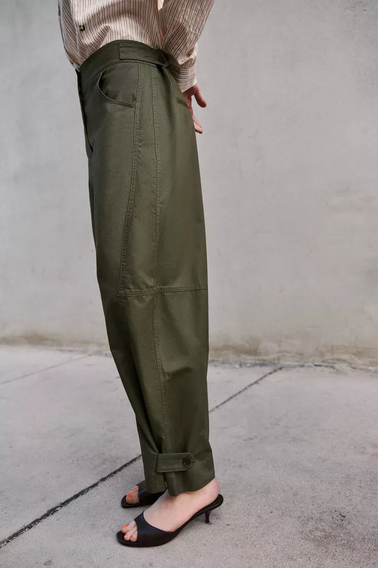 Barrel Trousers With Loops- Dark Khaki