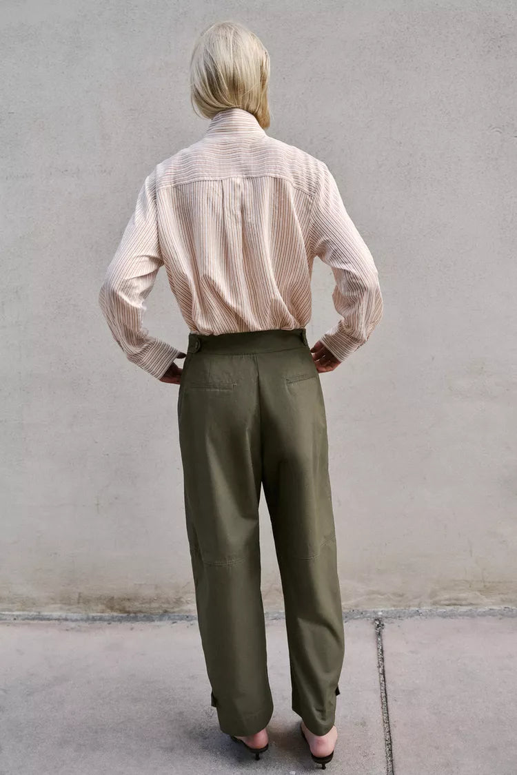 Barrel Trousers With Loops- Dark Khaki
