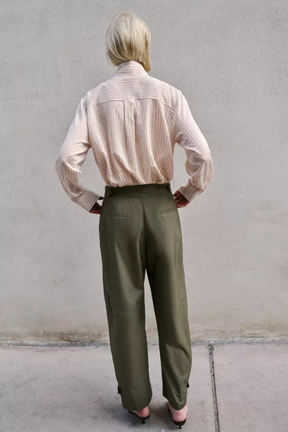 Barrel Trousers With Loops- Dark Khaki