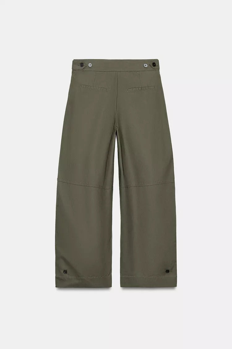 Barrel Trousers With Loops- Dark Khaki