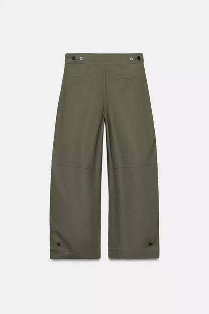 Barrel Trousers With Loops- Dark Khaki