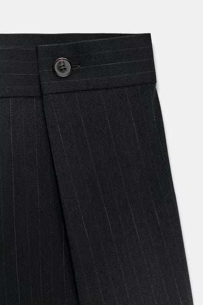 Pinstripe Pleated Pants- Navy with White Stripe