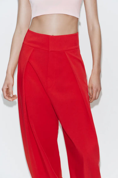 Balloon Pleated  Trousers- Red