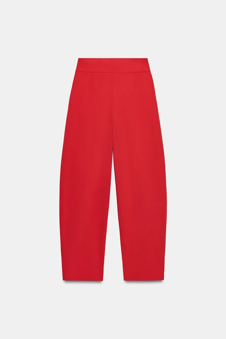 Balloon Pleated  Trousers- Red