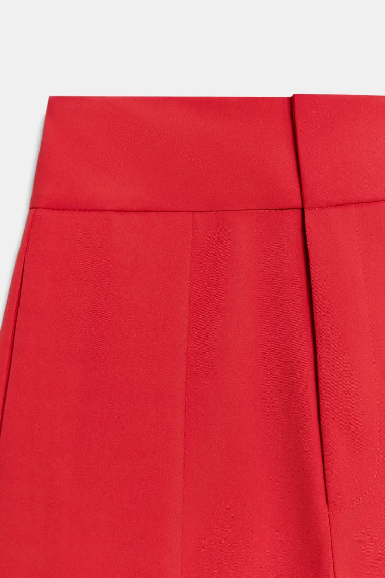 Balloon Pleated  Trousers- Red