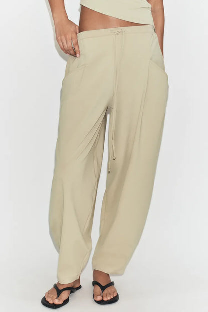 Textured Pants with Pockets- Light Green