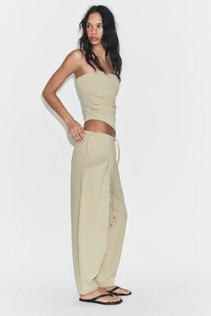 Textured Pants with Pockets- Light Green