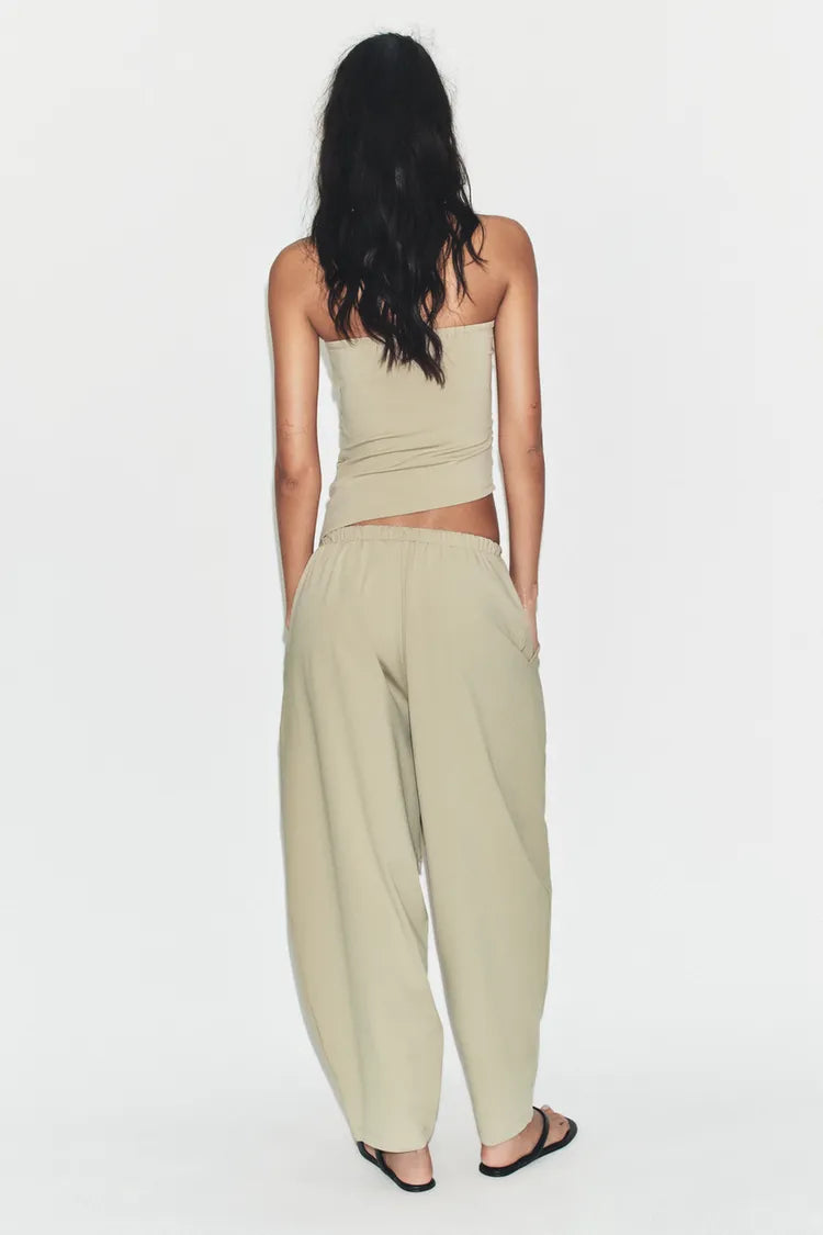 Textured Pants with Pockets- Light Green