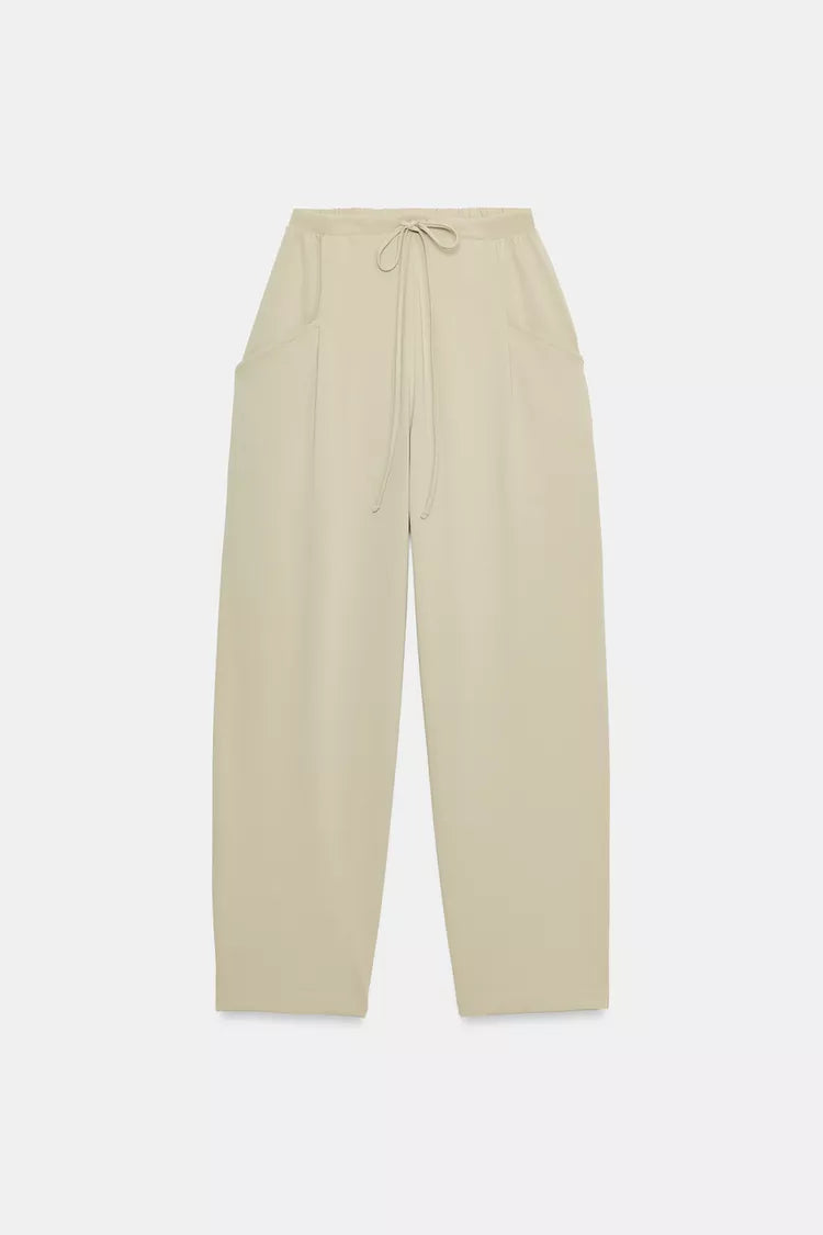 Textured Pants with Pockets- Light Green