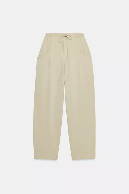 Textured Pants with Pockets- Light Green