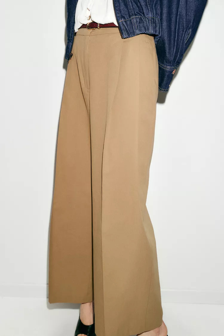 Pleated Trousers with Belt -Tan