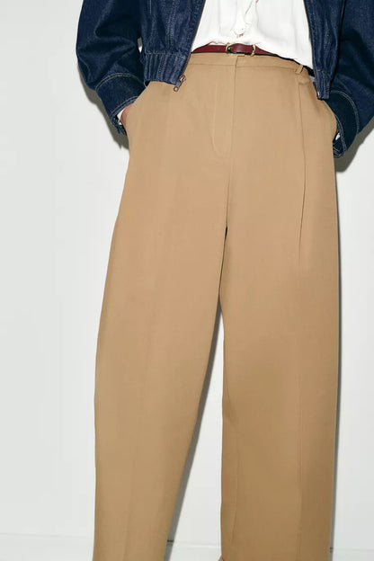 Pleated Trousers with Belt -Tan