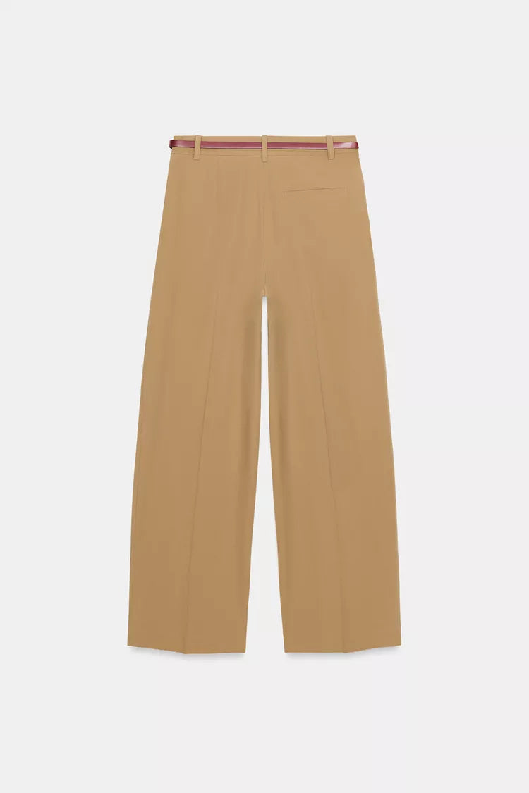 Pleated Trousers with Belt -Tan