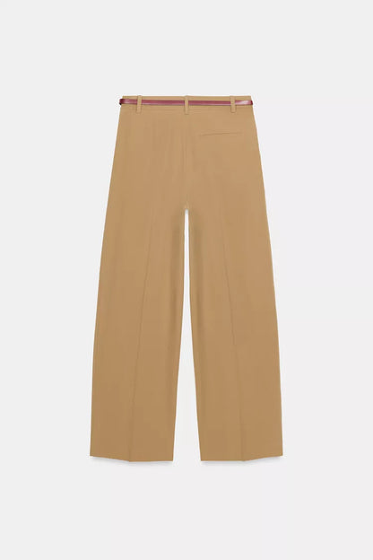 Pleated Trousers with Belt -Tan