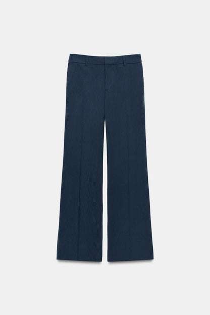 Straight Leg Low Rise Pinstripe Trousers- Blue
