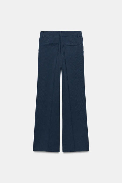 Straight Leg Low Rise Pinstripe Trousers- Blue