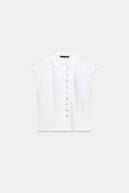 Trench Coat Style Top With Button - White