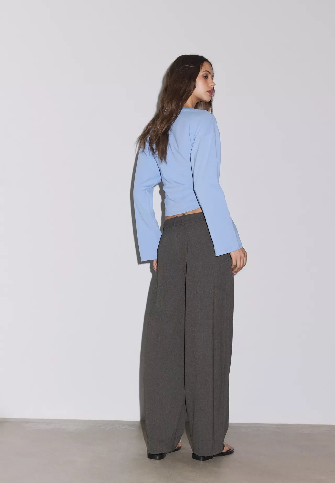 Smart Baggy Trousers With Seam Details- Dark Grey