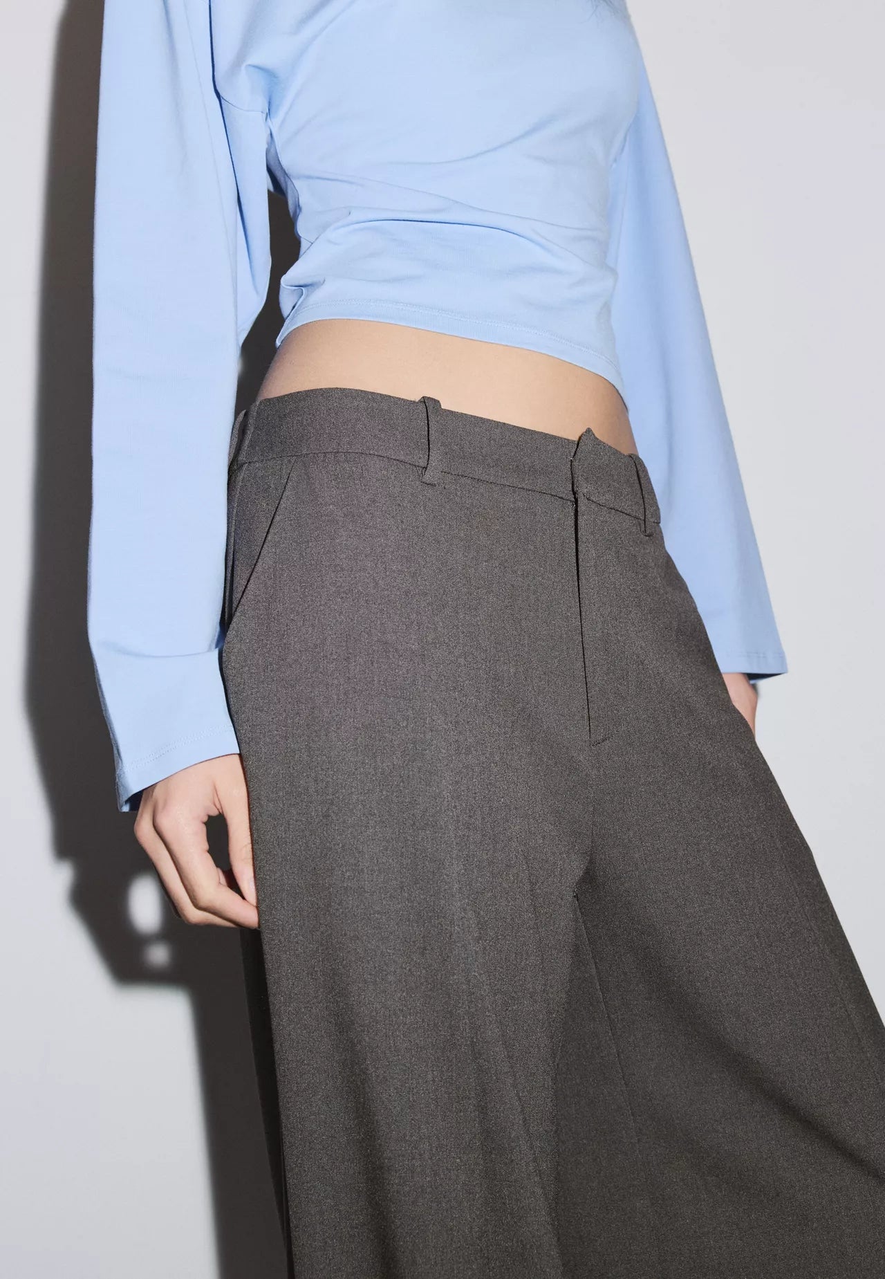 Smart Baggy Trousers With Seam Details- Dark Grey