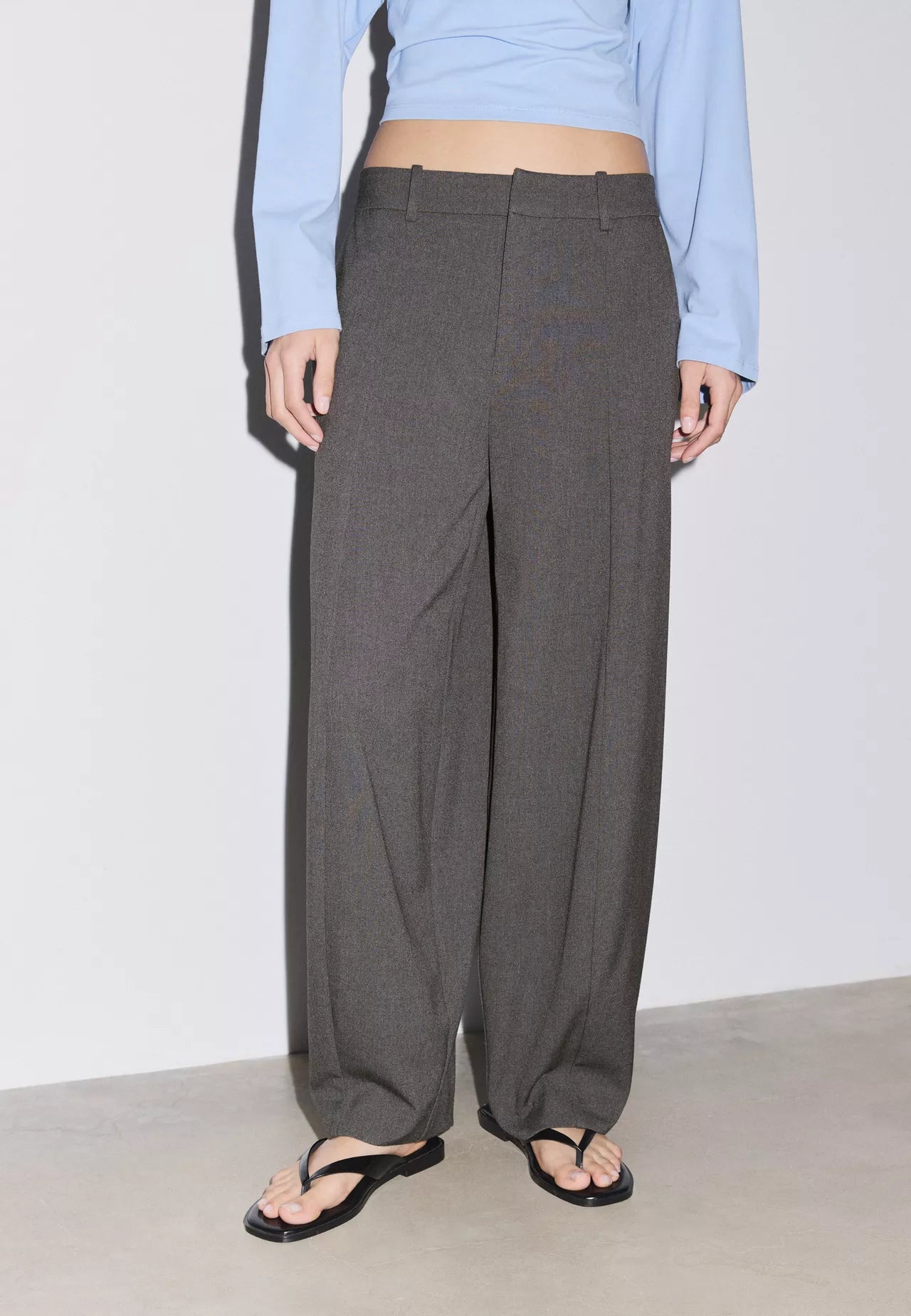 Smart Baggy Trousers With Seam Details- Dark Grey