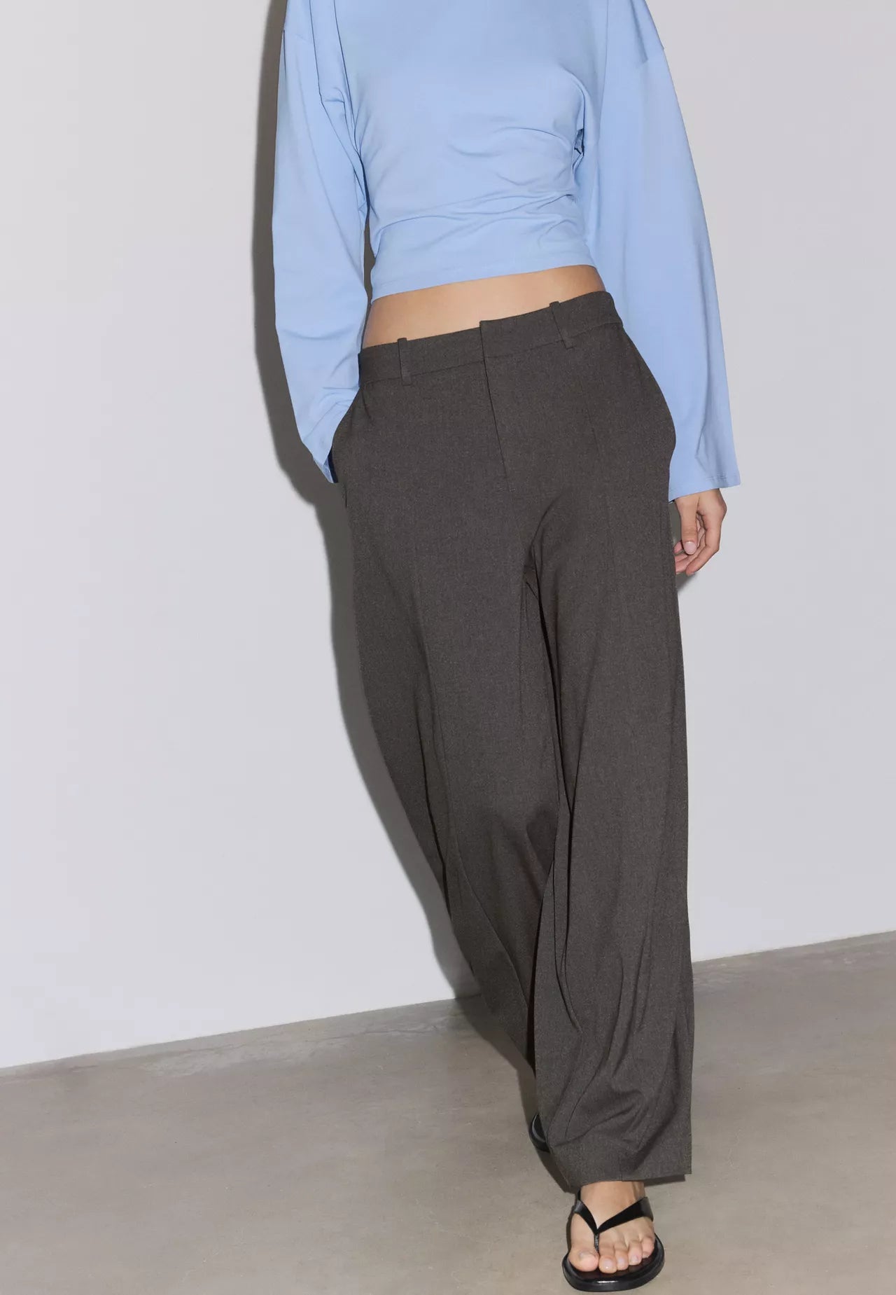 Smart Baggy Trousers With Seam Details- Dark Grey