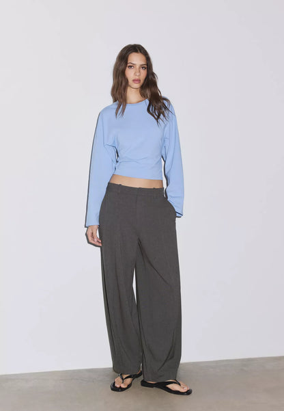 Smart Baggy Trousers With Seam Details- Dark Grey