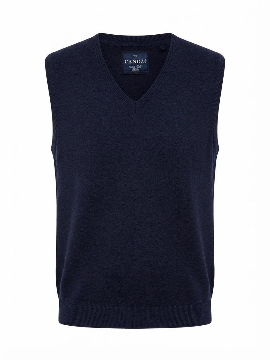 Canda Men's V-Neck Knit Sweater Vest- Navy Blue