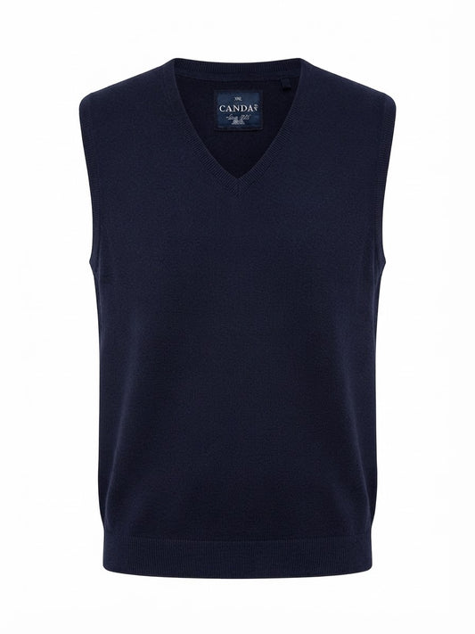 Canda Men's V-Neck Knit Sweater Vest- Navy Blue