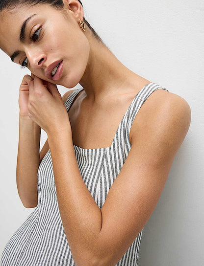 Linen Rich Striped Mini Shift Dress
