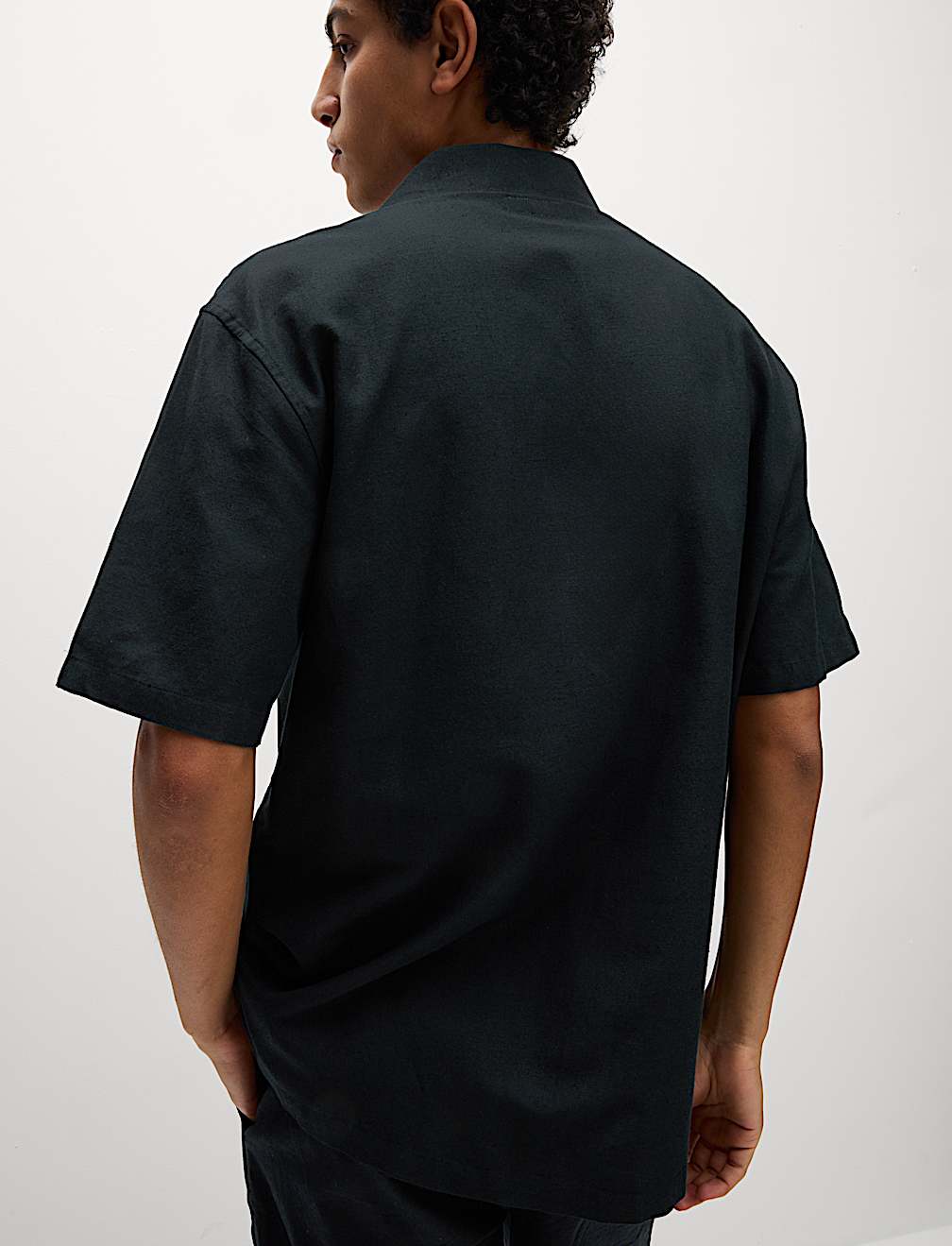 Cotton Blend Embroidered Palm Tree Shirt -Black