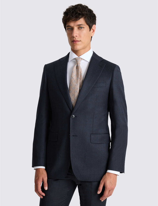 Tailored Fit Wool Rich Performance Check Suit Jacket- Navy