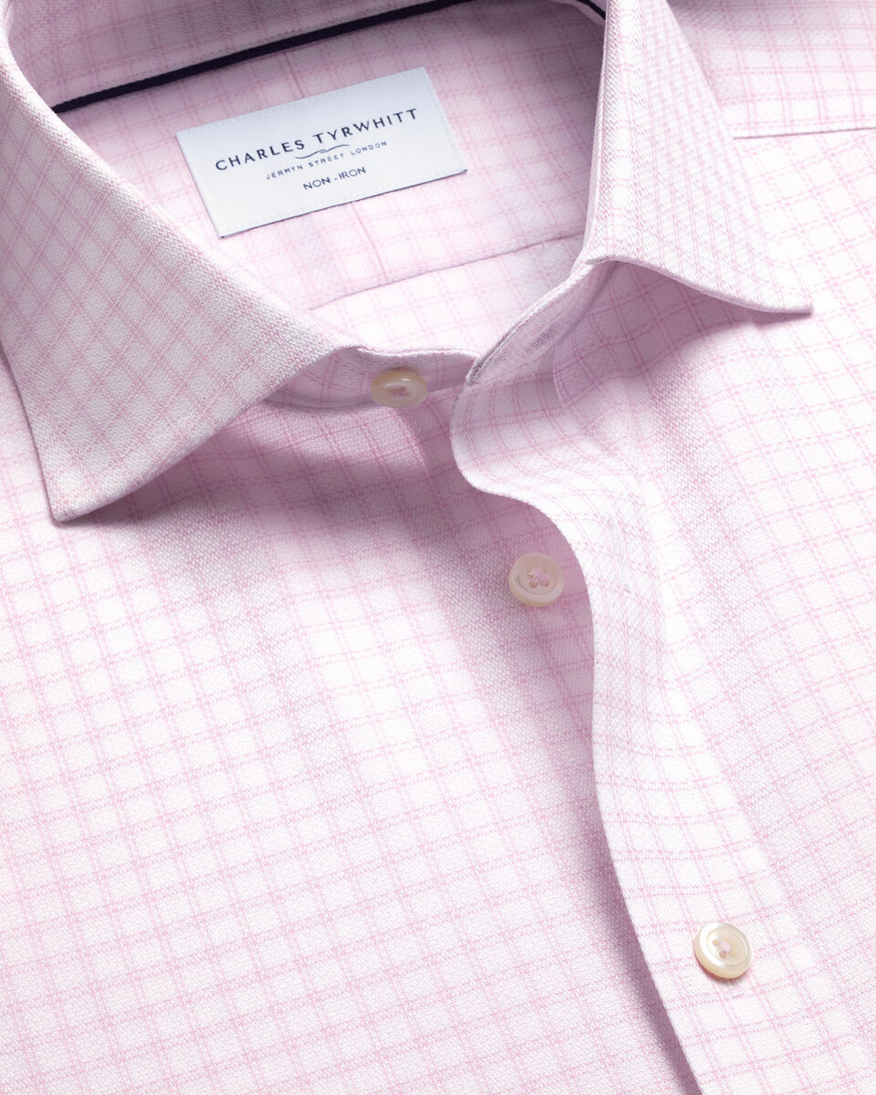 Non-Iron Stretch Trafalgar Weave Check Extra Slim Fit Shirt - Pink