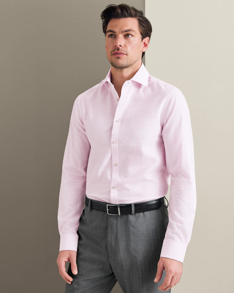 Non-Iron Stretch Trafalgar Weave Check Extra Slim Fit Shirt - Pink