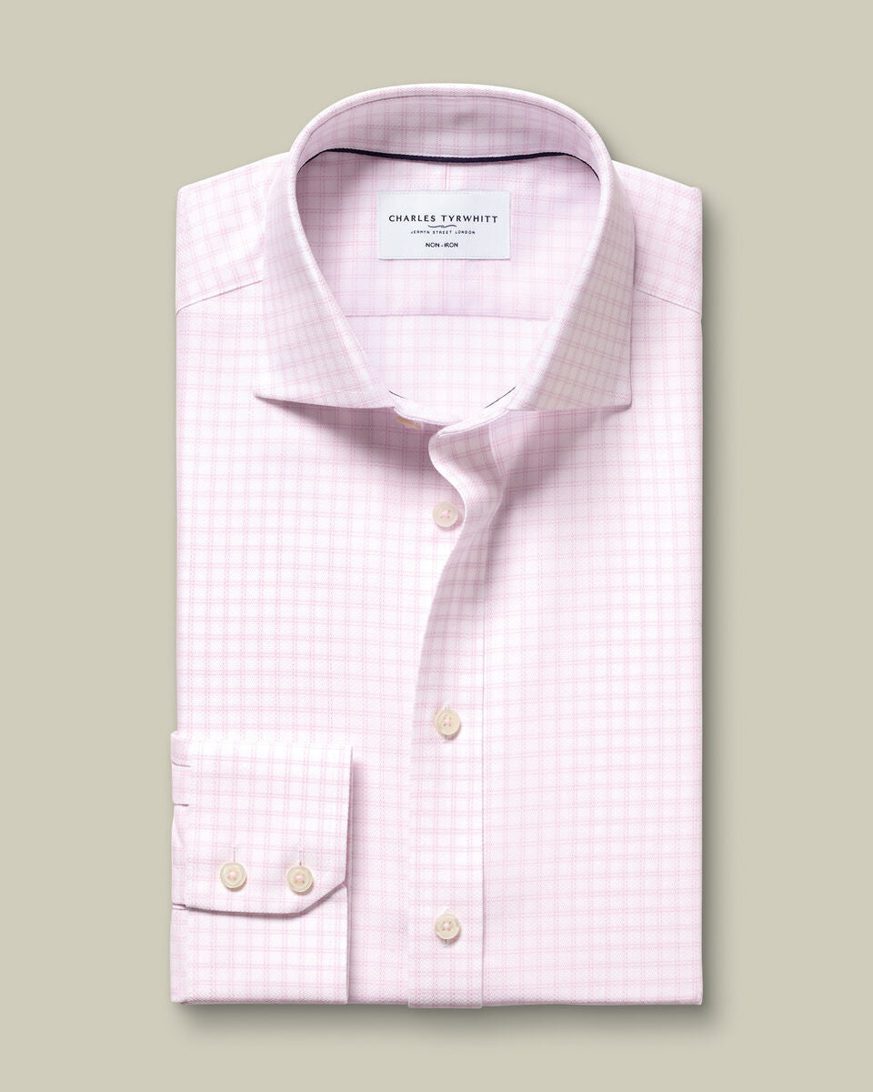 Non-Iron Stretch Trafalgar Weave Check Extra Slim Fit Shirt - Pink