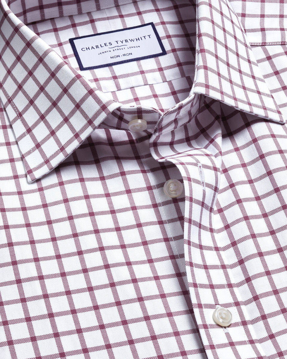 Non-Iron Twill Check Slim Fit Shirt - Dark Pink