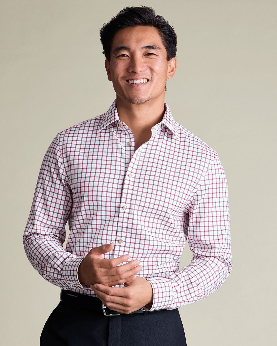 Non-Iron Twill Check Slim Fit Shirt - Dark Pink