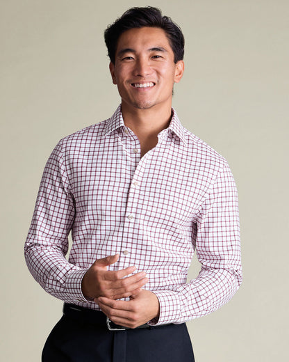 Non-Iron Twill Check Slim Fit Shirt - Dark Pink
