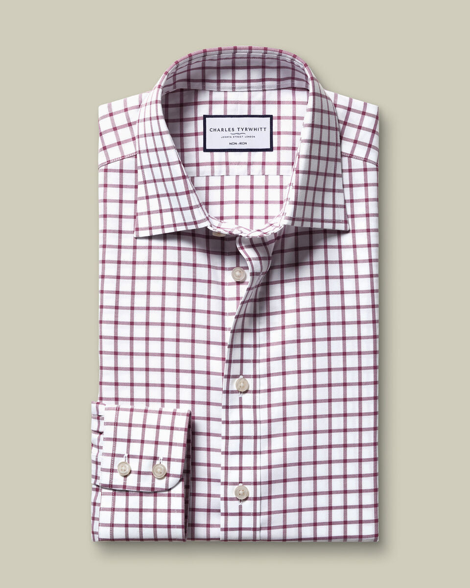 Non-Iron Twill Check Slim Fit Shirt - Dark Pink