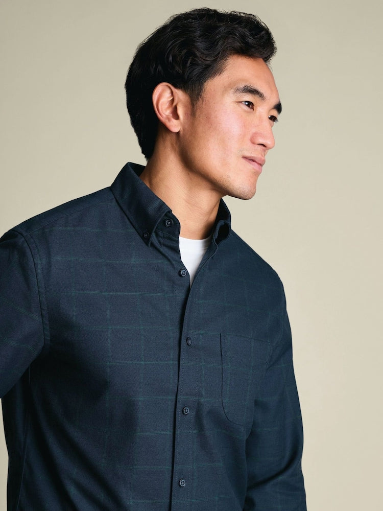 Button Down Non-Iron Blue Check SlimFit Twill Shirt- Navy