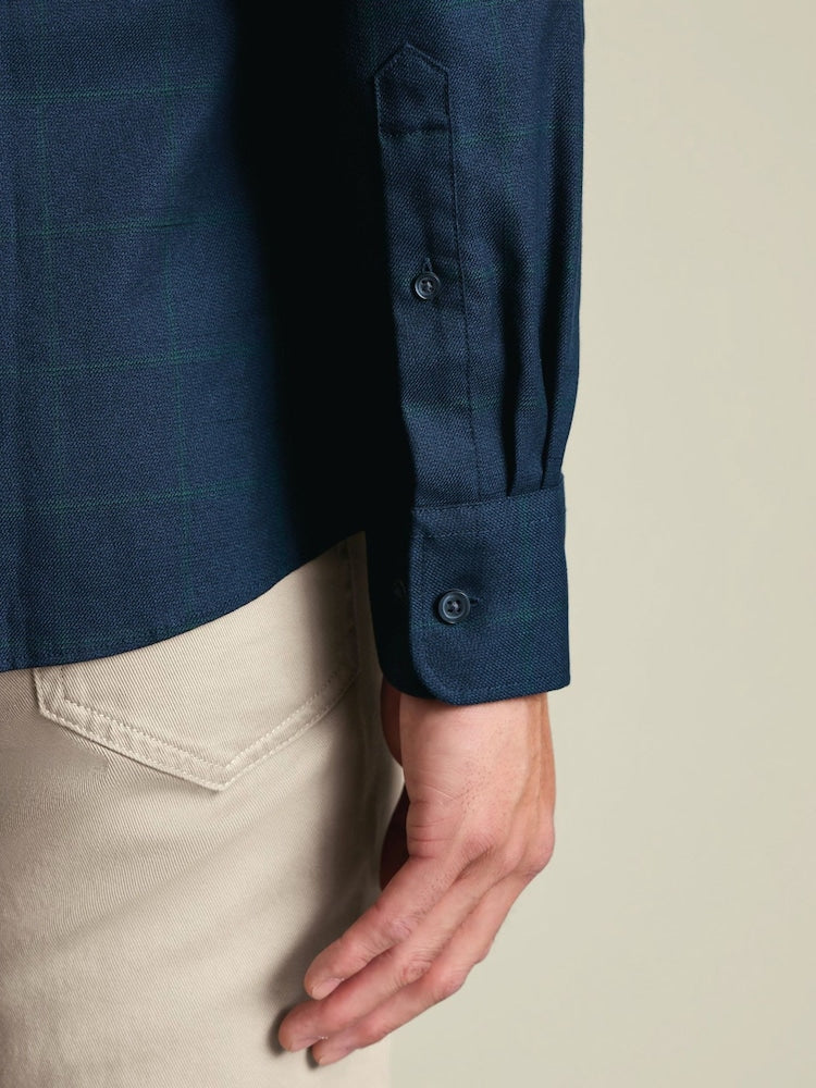 Button Down Non-Iron Blue Check SlimFit Twill Shirt- Navy