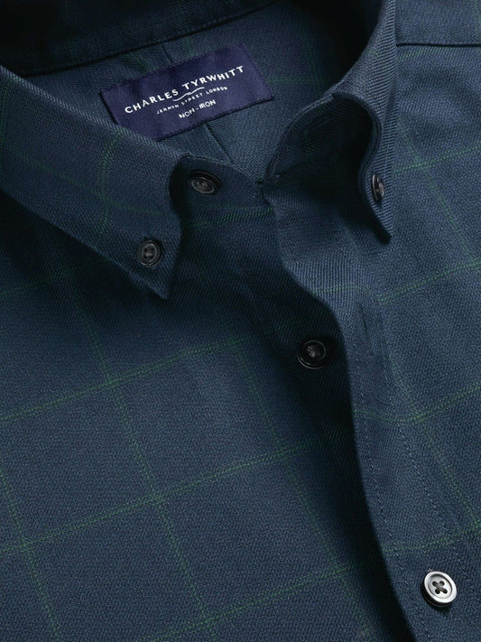 Button Down Non-Iron Blue Check SlimFit Twill Shirt- Navy